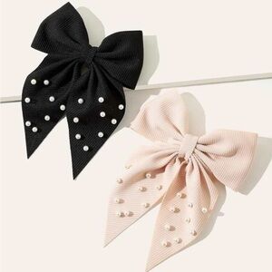 Bow Tie Hair Clip with Pearl Design - new with package